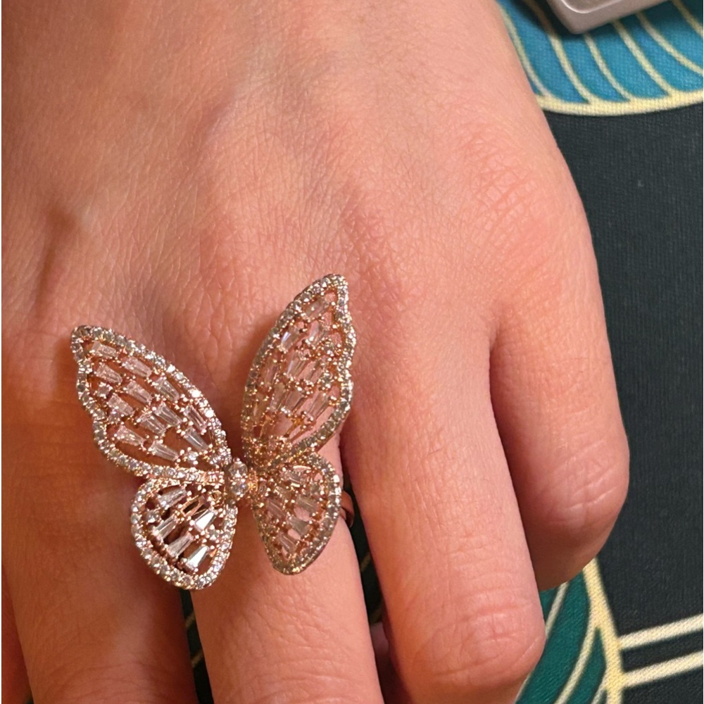 Rose Gold over Sterling Silver 925 BUTTERFLY RING CZ Swarovski Crystals size 7